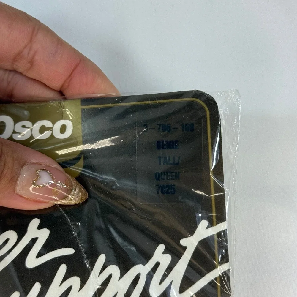 VTG Osco Sheer Support Pantyhose Beige Tall Queen Sandalfoot Cotton Crotch 7025